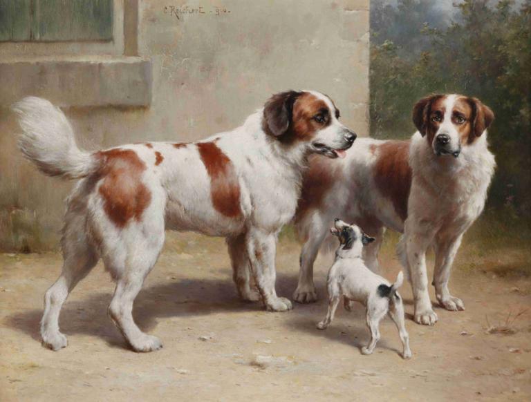 Drei Hunde,Tre cani,Carl Reichert,Pittura ad olio,Pittura ad olio, nessun essere umano, cane, realistico