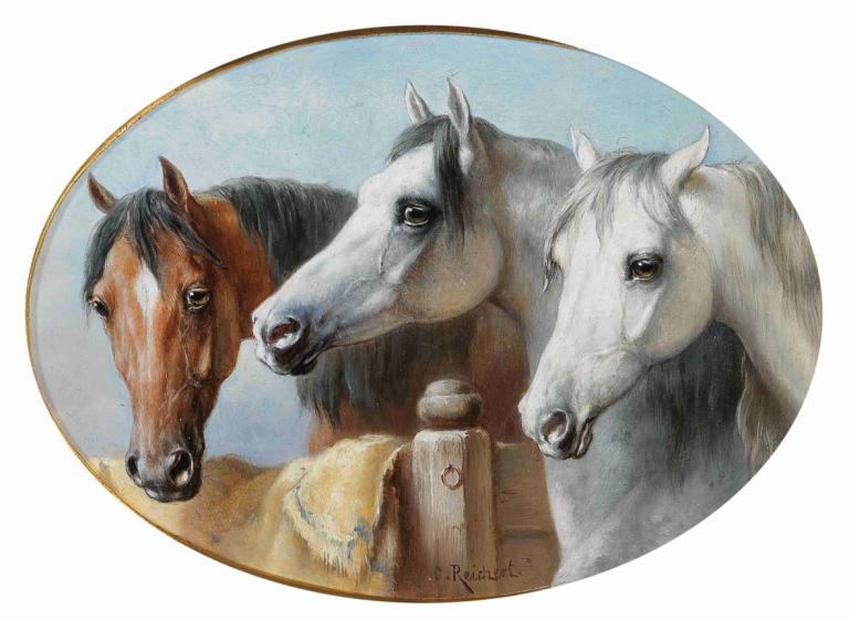 Good friends,Carl Reichert,Oil Painting,Oil Painting, no humans, horse, traditional media, painting (medium)