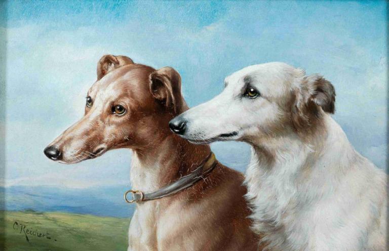 Two Greyhounds,Två vinthundar,Carl Reichert,Oljemålning,Oljemålning, inga människor, realistisk