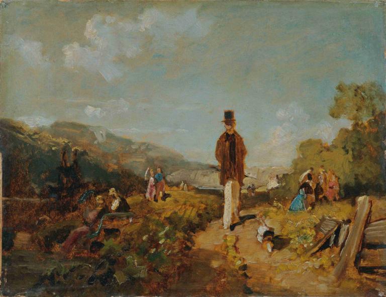 Der Hagestolz,Ponos čarovnice,Carl Spitzweg,Oljna slika,Oljna slika, na prostem, klobuk, drevo, nebo