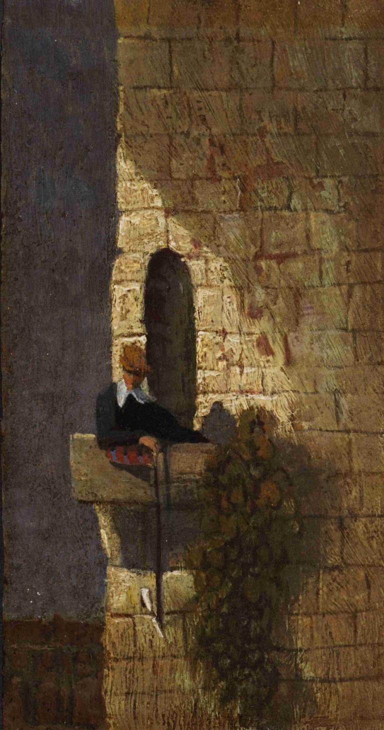 Der Student im Karzer,De student in de kerker,Carl Spitzweg,Olieverf,Olieverf, solo, 1 jongen, zitten