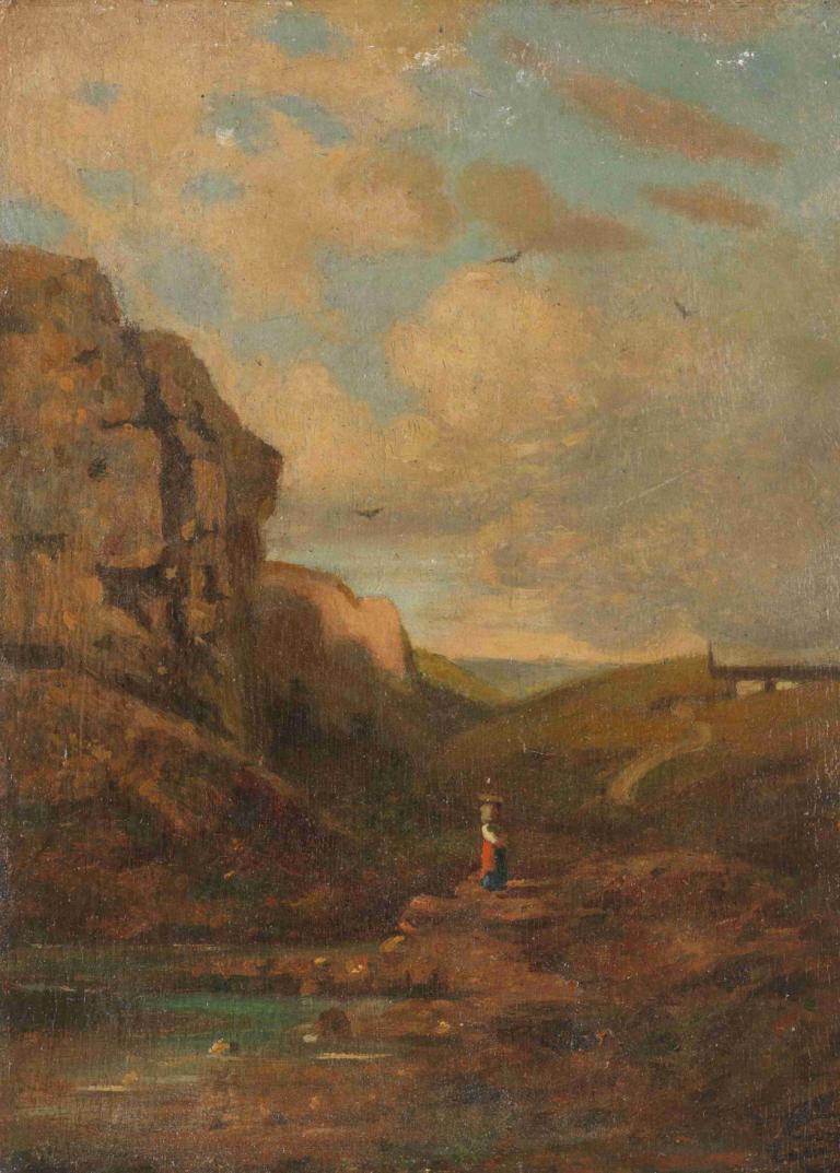 Zugeschrieben - Kleine Landschaft mit Sennerin,Met inscriptie - Klein landschap met melkmeisje,Carl Spitzweg