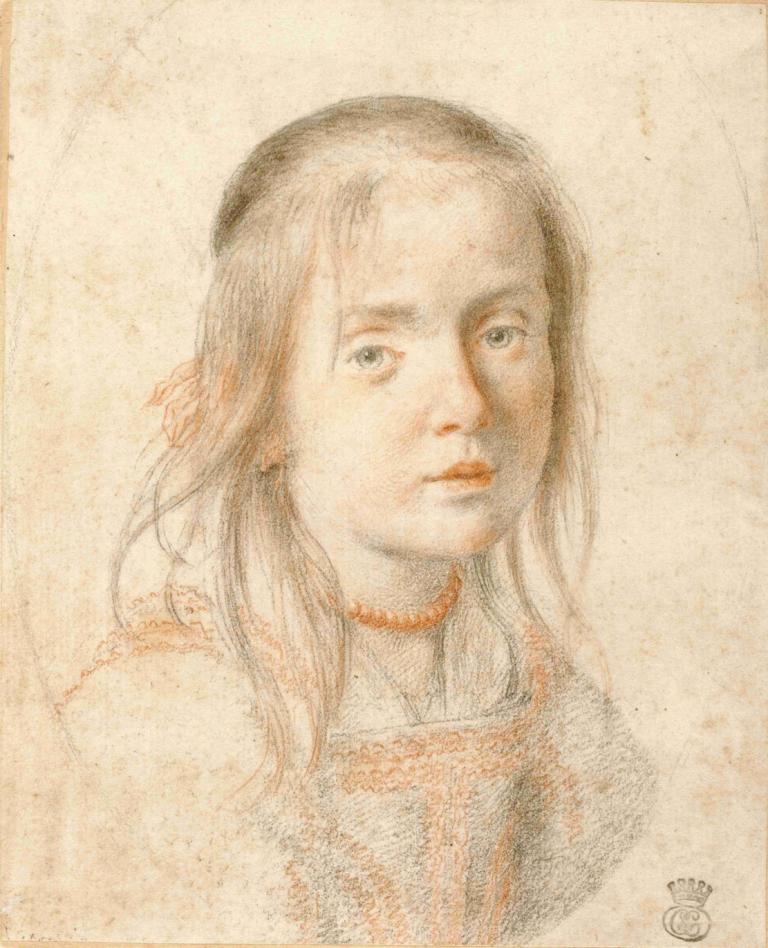 ) Portrait of a Girl,Carlo Dolci,Sketch,Sketch, solo, traditional media, realistic, long hair, 1girl