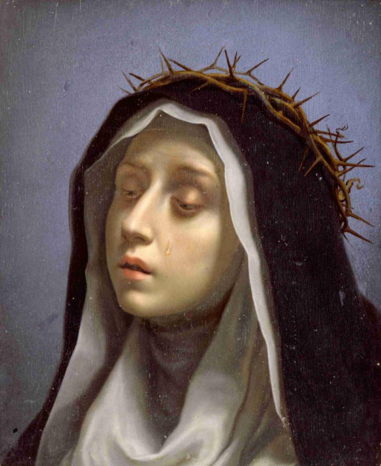 St. Catherine Of Siena,Carlo Dolci,Oil Painting,Oil Painting, solo, realistic, closed eyes, 1girl, rain, lips