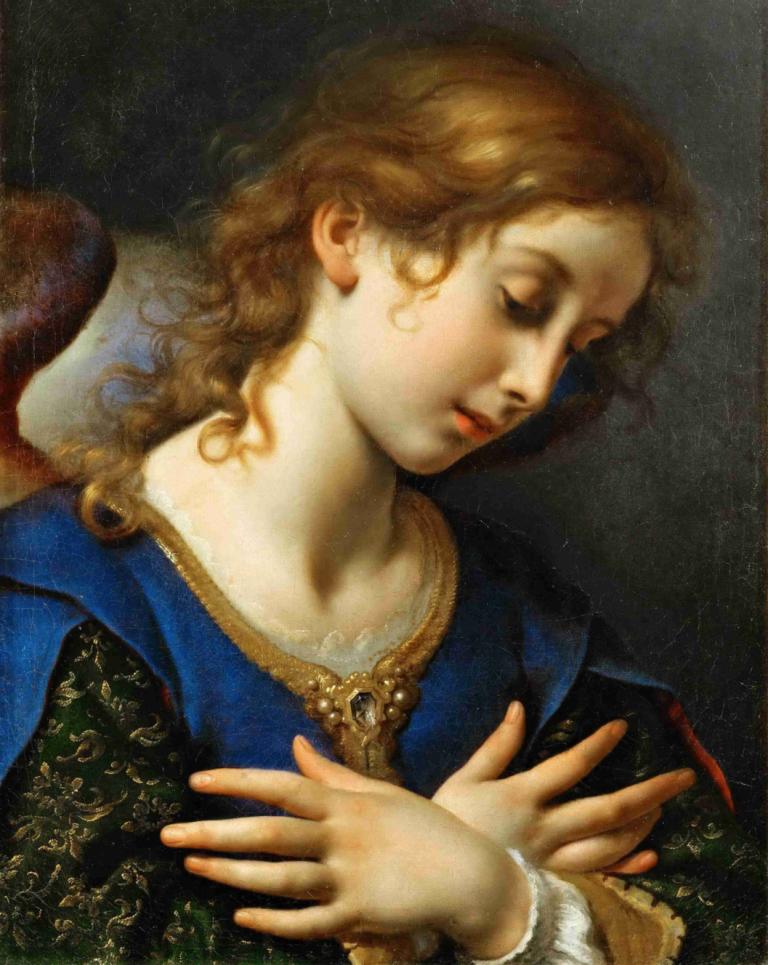 The Angel Of The Annunciation,Carlo Dolci,Oil Painting,Oil Painting, solo, 1girl, fine art parody