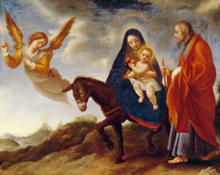 The Flight into Egypt,Carlo Dolci,Oil Painting,Oil Painting, fine art parody, wings, multiple boys, angel