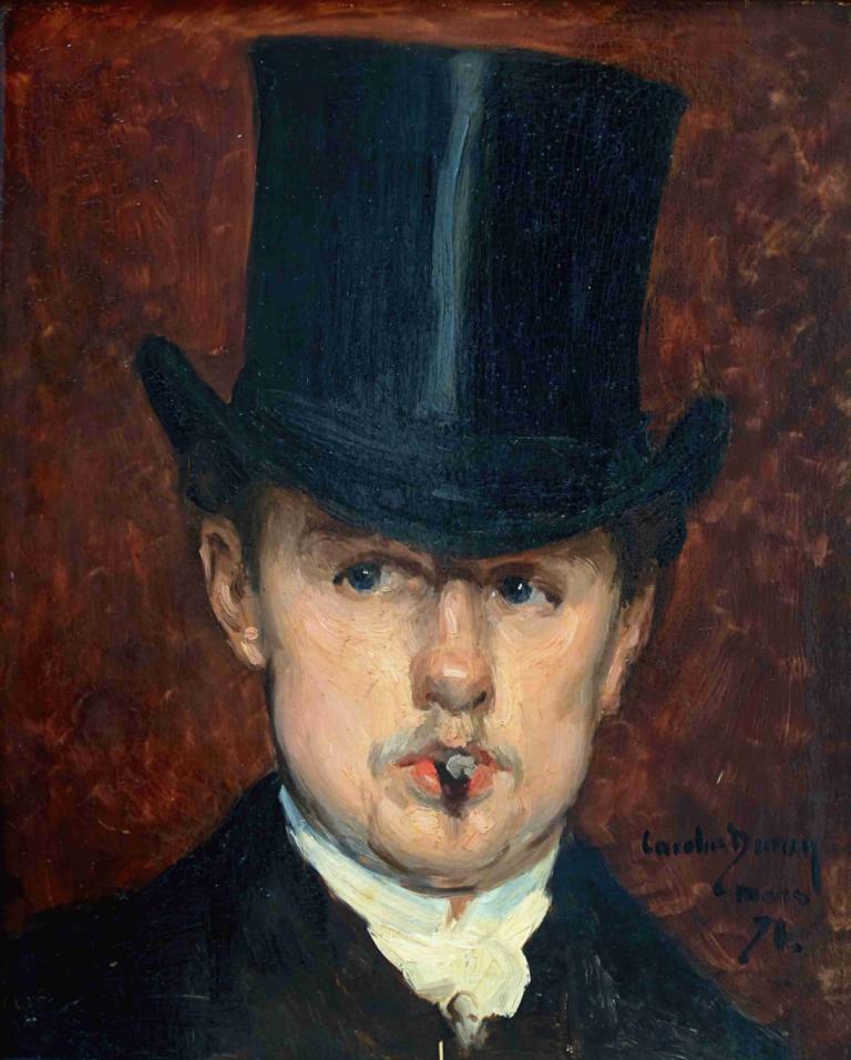 Gustave Tempelaere,Carolus-Duran,Oil Painting,Oil Painting, hat, 1boy, solo, top hat, male focus, realistic