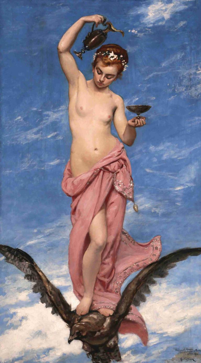 Hebe,Lever,Carolus-Duran,Peinture à l'huile,Peinture à l'huile, 1fille, parodie des beaux-arts, les mamelons