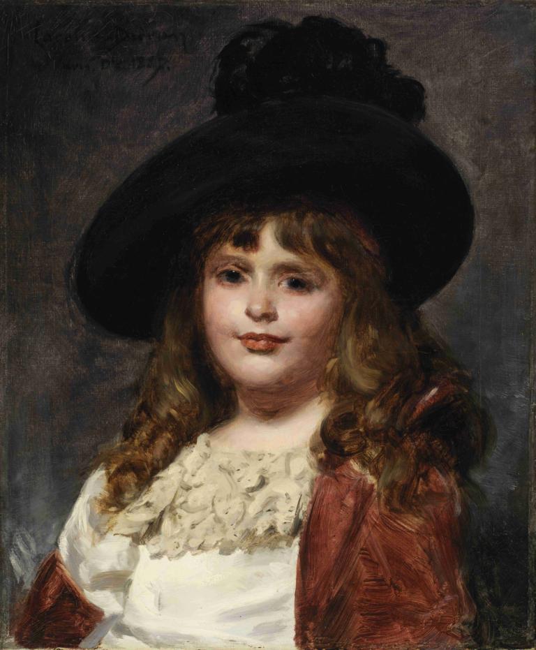 Laura at Seven,Laura à sept ans,Carolus-Duran,Peinture à l'huile,Peinture à l'huile, 1fille, solo, chapeau