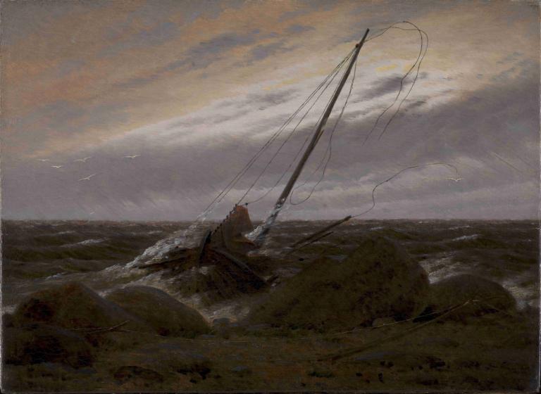 After the Storm,폭풍 후,Caspar David Friedrich,카스파르 데이비드 프리드리히,오일 페인팅,오일 페인팅, 경치, 옥외, 구름, 낚싯대, 하늘, 흐린 하늘, 새, 어업