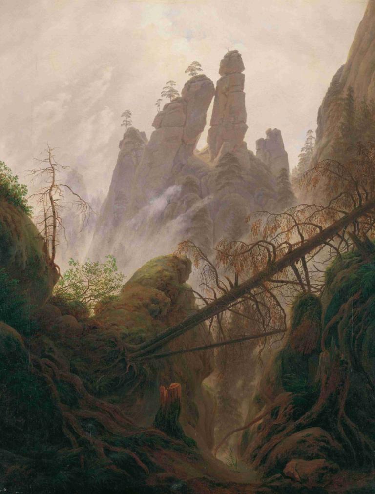 Felsenlandschaft im Elbsandsteingebirge,Caspar David Friedrich,Ölgemälde,Ölgemälde, Landschaft, Baum, draußen