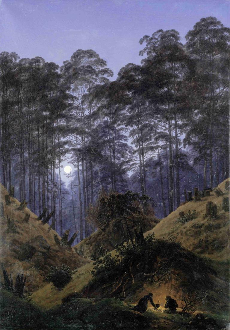 Inside the forest in the moonlight,Dans la forêt au clair de lune,Caspar David Friedrich,Peinture à l'huile