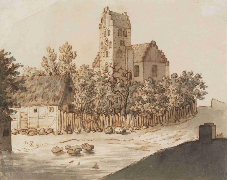 Kirche von Lyngby,Biserica Lyngby,Caspar David Friedrich,Pictura in ulei,Pictura in ulei, nici oameni, copac