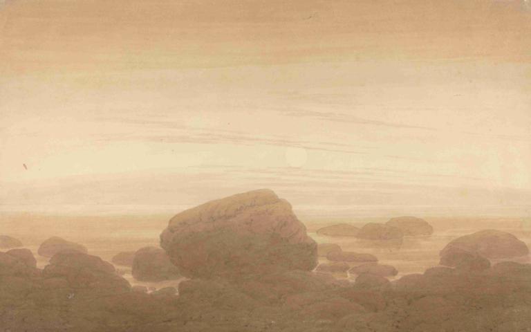 Mondaufgang über einsamem Ufer,Vzhajanje lune nad osamljeno obalo,Caspar David Friedrich,Oljna slika