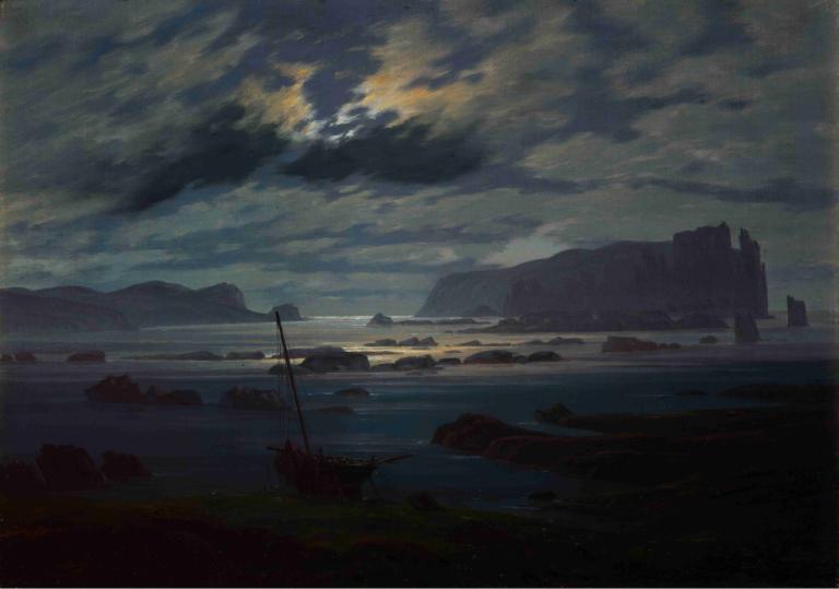 Northern Sea in the Moonlight,月明かりの北の海,Caspar David Friedrich,カスパー・ダヴィデ・フリードリヒ,油絵,油絵, 景色, 雲, 人間がいない, 屋外, 空