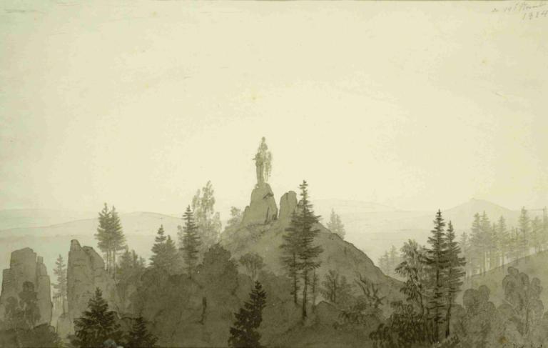 Statue of the Madonna in the Mountains,山の聖母像,Caspar David Friedrich,カスパー・ダヴィデ・フリードリヒ,油絵,油絵, 景色, 木, 人間がいない, 屋外