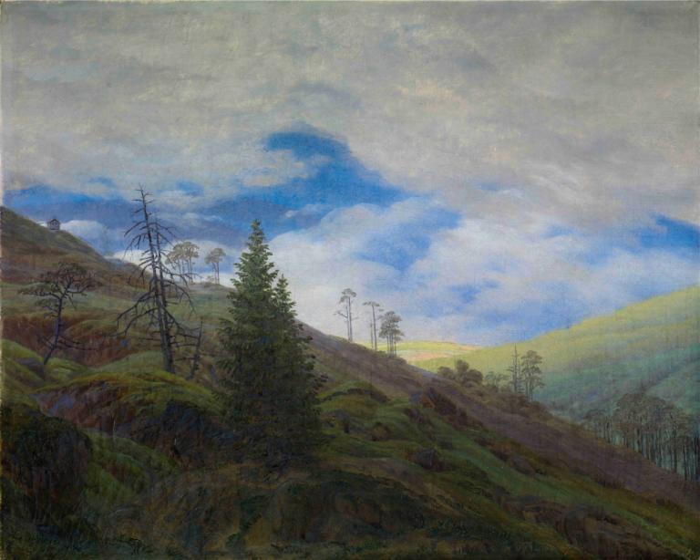 Sunburst in the Riesengebirge,巨峰のサンバースト,Caspar David Friedrich,カスパー・ダヴィデ・フリードリヒ,油絵,油絵, 人間がいない, 景色, 空, 屋外, 雲