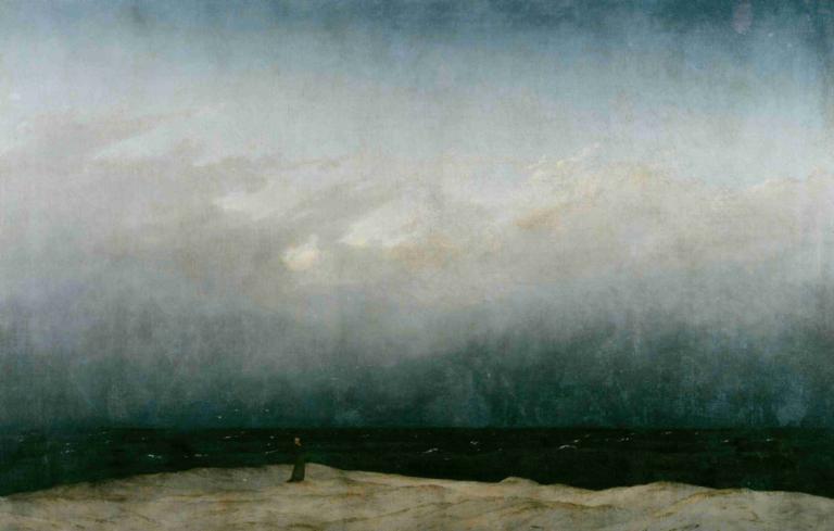 The Monk by the Sea,海辺の僧侶,Caspar David Friedrich,カスパー・ダヴィデ・フリードリヒ,油絵,油絵, 雲, 景色, 空, 屋外, 曇り空, ソロ, 1女の子, 地平線