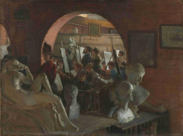 An Alcove in the Art Students’ League,Een alkoof in de kunstacademie,Charles Courtney Curran,Olieverf