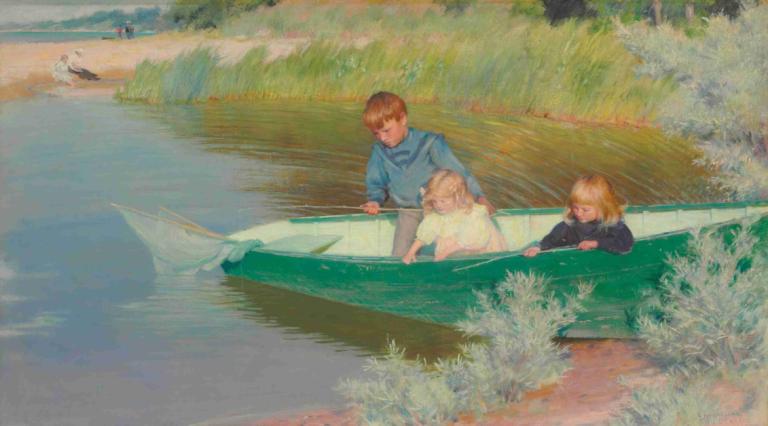 Great Expectations,Grote verwachtingen,Charles Courtney Curran,Olieverf,Olieverf, boot, waterscooters