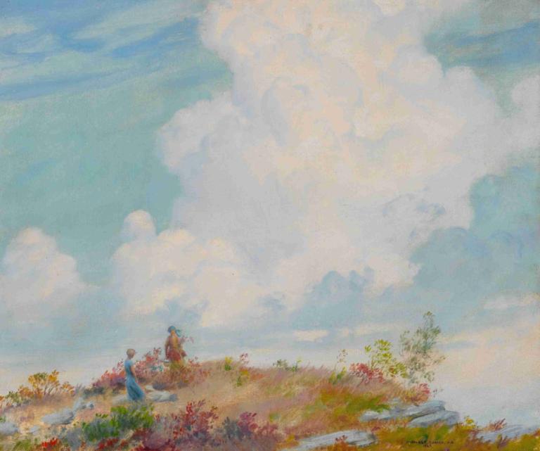 Pink Cloud Over Mountain,산 위의 분홍색 구름,Charles Courtney Curran,찰스 코트니 커런,오일 페인팅,오일 페인팅, 구름, 옥외, 하늘, 잔디, 전통 미디어