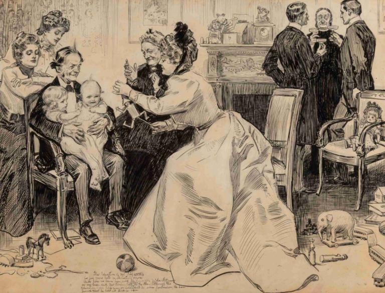 The Education of Mr. Pipp,Charles Dana Gibson,Copperplate Etching,Copperplate Etching, baby, monochrome