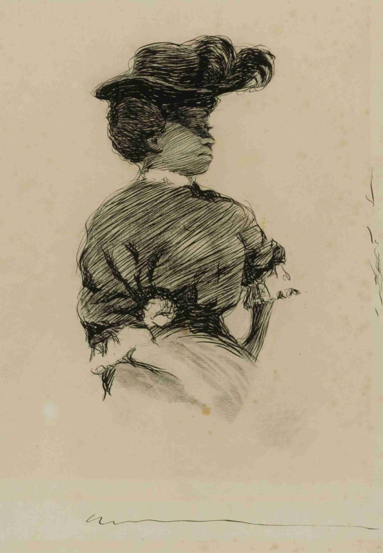 Well-Dressed Woman,Wanita Berpakaian Bagus,Charles Dana Gibson,Sketsa,Sketsa, 1 gadis, solo, satu warna