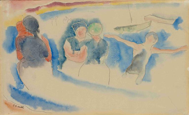 Bathing beach,Pláž ke koupání,Charles Demuth,Akvarel,Akvarel, více chlapců, malba (střední), tradiční média