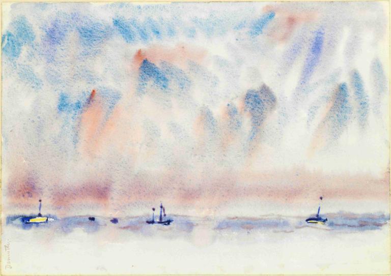 Bermuda Sky and Sea with Boats,เบอร์มิวด้ามีเรือในท้องฟ้าและทะเล,Charles Demuth,ชาร์ล เดมัส,สีน้ำ,สีน้ำ