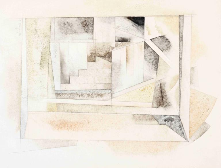 Bermuda, Stairway,百慕達，樓梯,Charles Demuth,查爾斯·德穆斯,水彩畫,水彩畫, 照片（物體）, 傳統媒體, 獨奏, 沒有人類, 1男孩, 繪畫（中）, 水彩（中）