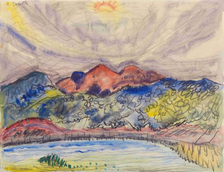 Early Landscape,Tidigt landskap,Charles Demuth,Akvarell,Akvarell, inga människor, traditionella medier, fjäll