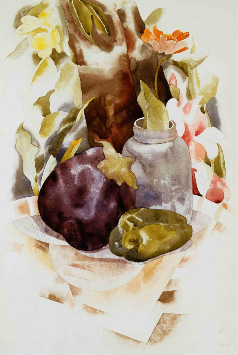 Eggplant and Green Pepper,Aubergine och grön paprika,Charles Demuth,Akvarell,Akvarell, inga människor