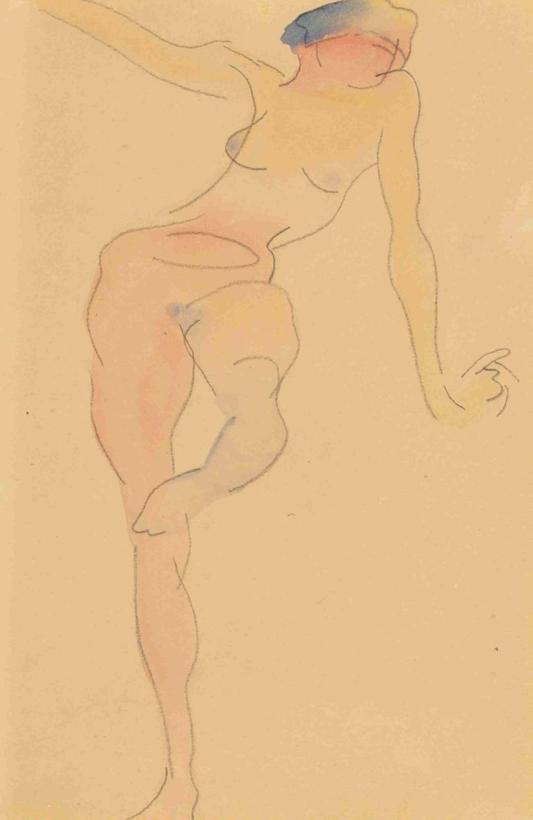 Female Nude,Kvinnlig naken,Charles Demuth,Akvarell,Akvarell, 1 tjej, solo, bröst, enkel bakgrund, naken