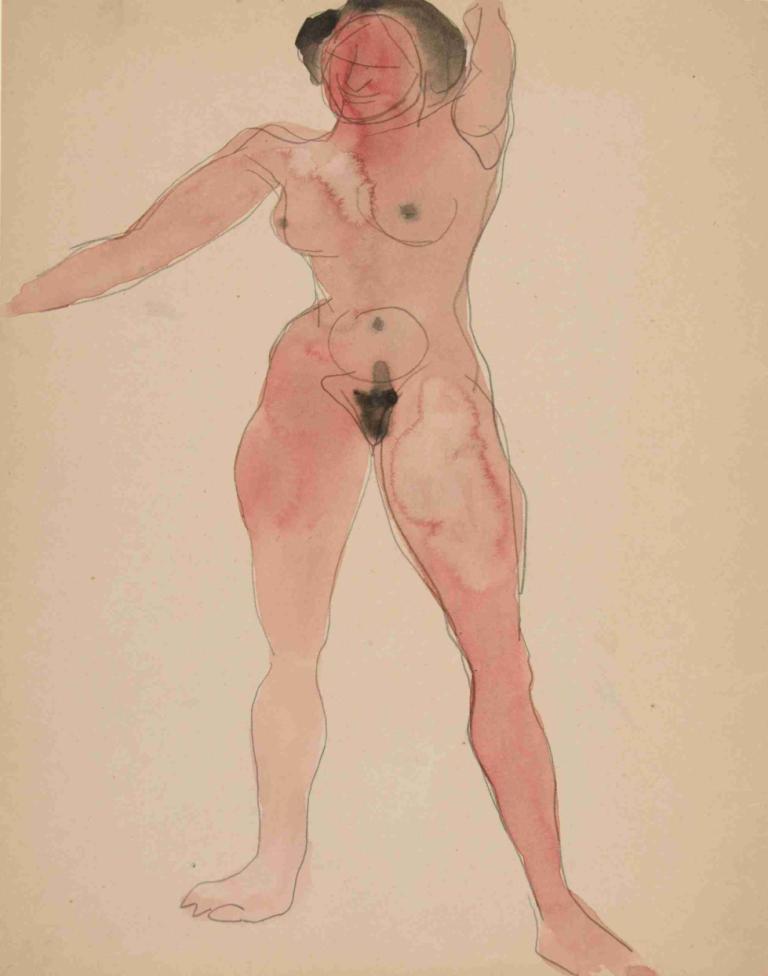 Female Nude,Kvinnlig naken,Charles Demuth,Akvarell,Akvarell, 1 tjej, solo, naken, bröst, bröstvårtor