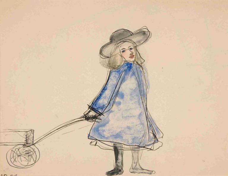 Girl Pulling Wagon (Plain Girl In Blue Dress),Flicka som drar vagn (enfärgad flicka i blå klänning)