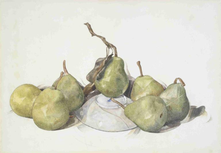 Green Pears,Gröna päron,Charles Demuth,Akvarell,Akvarell, inga människor, mat, tallrik, matfokus