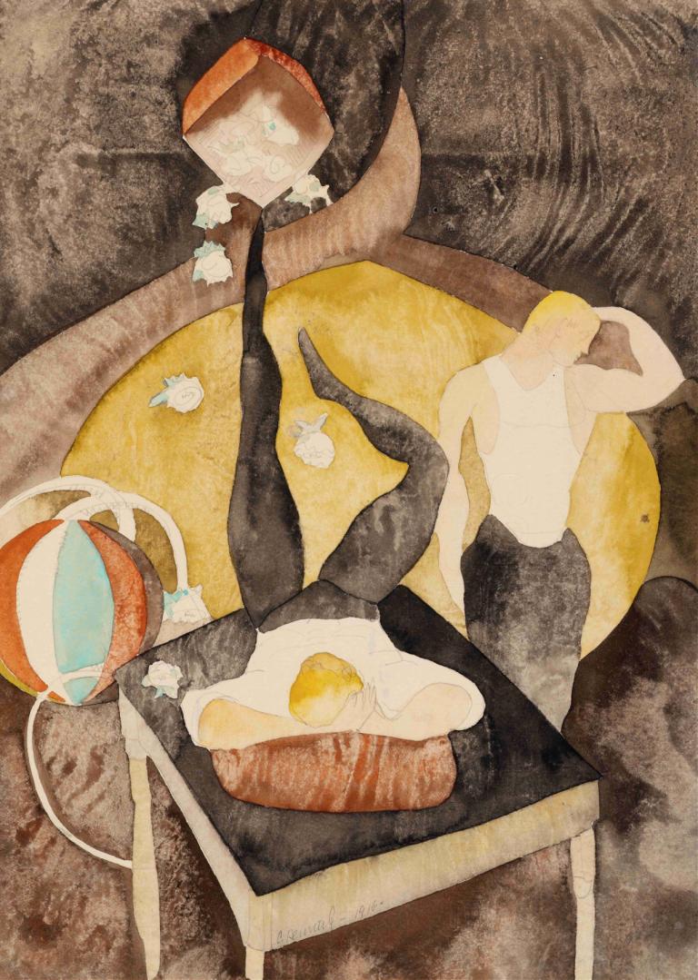 In Vaudeville Two Acrobat-Jugglers,Två akrobater och jonglörer på varieté,Charles Demuth,Akvarell,Akvarell