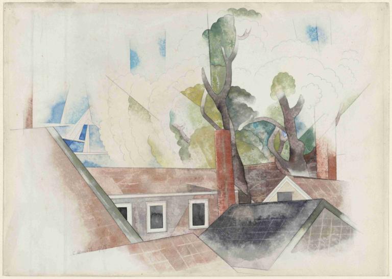 Rooftops and Trees,Tak och träd,Charles Demuth,Akvarell,Akvarell, träd, inga människor, målning (medium)