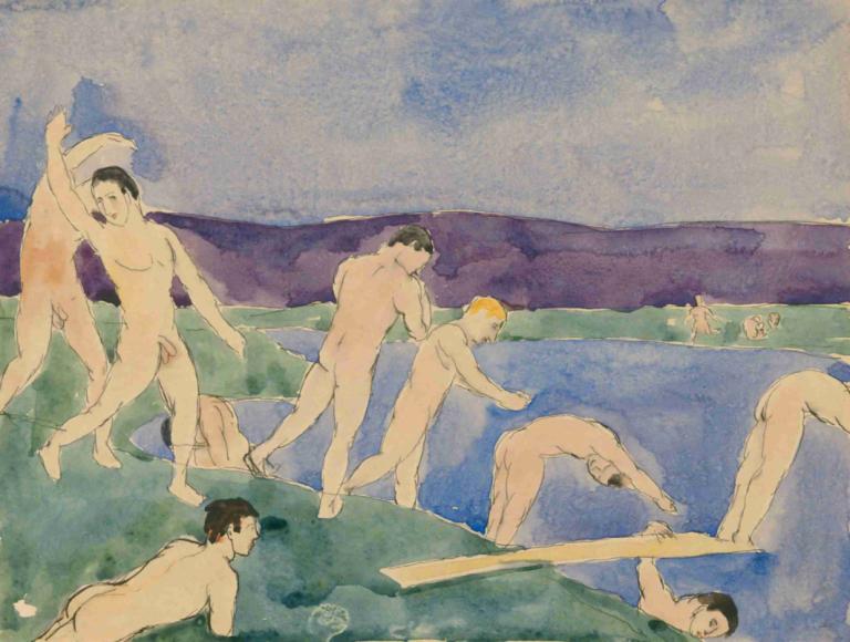 Twelve Nude Boys at the Beach,12 chàng trai khỏa thân trên bãi biển,Charles Demuth,Charles Demus.,Màu nước