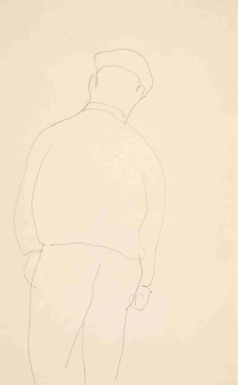 Untitled [Man seen from back],無題[從背後看到的男人],Charles Demuth,查爾斯·德穆斯,素描,素描, 獨奏, 1男孩, 男性焦點, 帽子, 單色, 從後面, 屁股