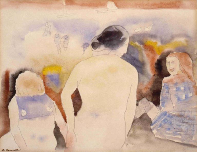 Untitled [Woman with Black Hair and Two Children],無題[黑髮女人和兩個孩子],Charles Demuth,查爾斯·德穆斯,水彩畫,水彩畫, 多個女孩, 繪畫（中）