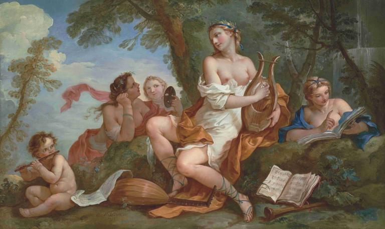 A Personification Of Music,Charles-Joseph Natoire,Oil Painting,Oil Painting, fine art parody, instrument