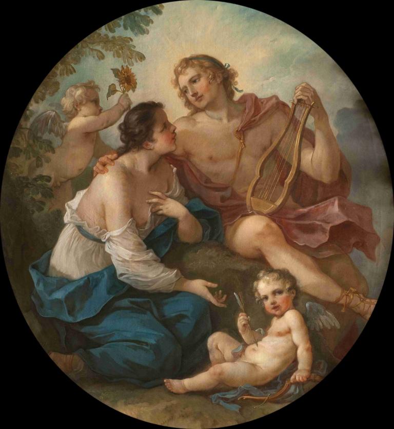 Apollo and Clythia,Charles-Joseph Natoire,Oil Painting,Oil Painting, fine art parody, multiple boys, wings