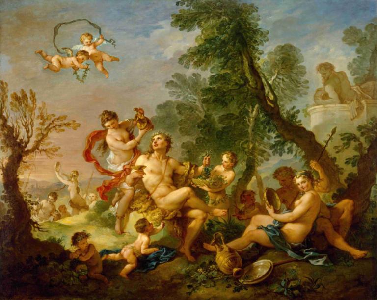 Bacchanal,Charles-Joseph Natoire,Oil Painting,Oil Painting, fine art parody, multiple boys, nude, tree