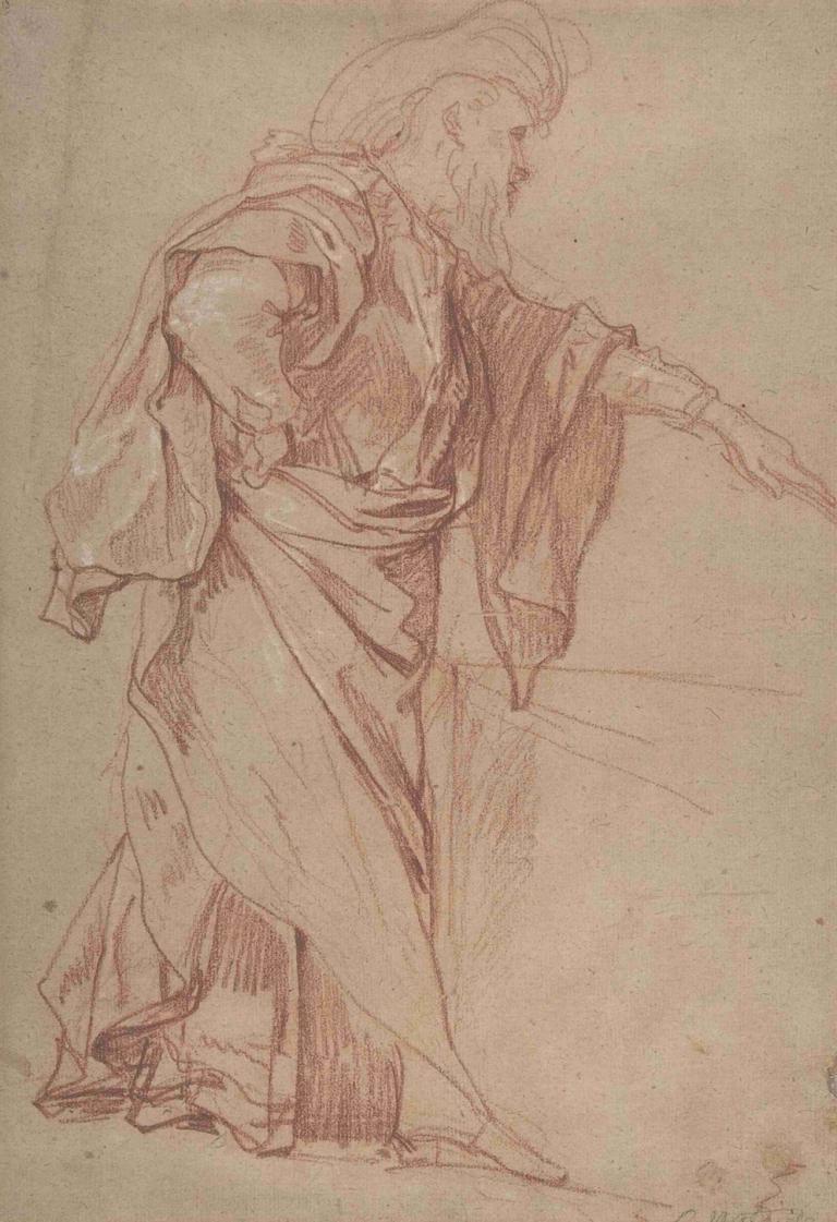 Standing Male Figure with Left Arm Extended,伸展左臂的男性立像,Charles-Joseph Natoire,查尔斯-约瑟夫-纳图雷,素描,素描, 1男孩, 男性焦点, 独奏