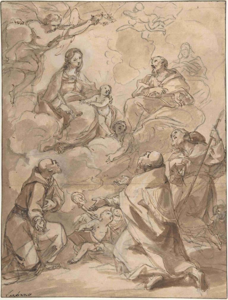 The Holy Family Appearing to St. Francis, St. Augustine, and St. Roch,神圣家族向圣弗朗西斯、圣奥古斯丁和圣洛克显圣