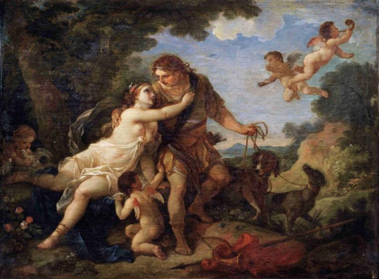 Venus And adonis,Charles-Joseph Natoire,Oil Painting,Oil Painting, fine art parody, multiple boys