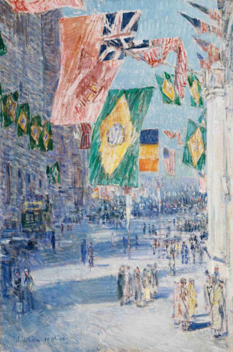 Avenue of the Allies; Brazil, Belgium,Childe Hassam,Oil Painting,Oil Painting, street, traditional media