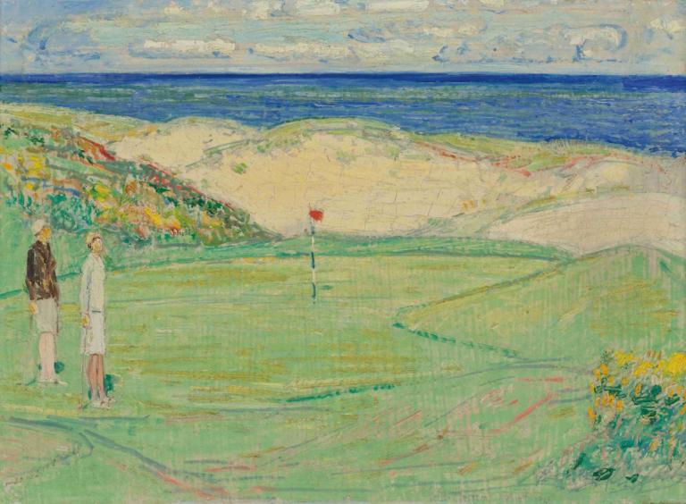 East Course, Maidstone Club,Childe Hassam,Oil Painting,Oil Painting, outdoors, cloud, horizon, short hair