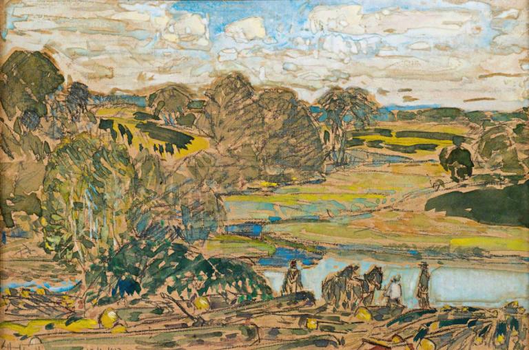 Extensive Landscape With River,Lanskap Luas Dengan Sungai,Childe Hassam,Lukisan cat minyak,Lukisan cat minyak